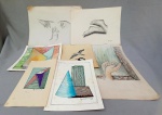 (?) JOSÉ FERNANDES, sete (7) estudos diversos de motivos variados, desenhos e aquarelas, quatro deles assinados, três datados, medindo o maior 41 x 29,5 cm, vide foto.