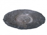 METAL PRATEADO, Fruteira em metal espessurado a prata, ricamente cinzelada por elementos vegetalistas e bordas onduladas, necessita banho. Med.: 30cm.