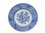 WOOD & SONS, Westminster, Inglaterra, Prato decorativo em faiança vitrificada inglesa, com pintura de flores e folhagens na tonalidade azul. Med.: 25,5cm.