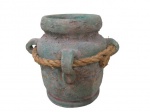 DIVERSOS, Vaso em barro cozido, decorado por amarração de corda, possui parte colada. Med.: 15x10cm.