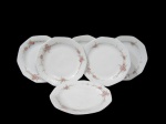 WINTERLING, ROSLAU, BAVARIA, RAPHAELA, Seis pratos para sobremesa em porcelana esmaltada na tonalidade branca, formato oitavado, com pintura de flores e folhagens em policromia. Med.: 19cm.