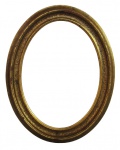 MAGIC WOOD, Italy, Moldura, confeccionada em madeira, formato oval, ricamente adornada em folha de ouro. Med.: 24,5x19,5cm.