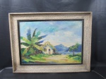 J. PLITEK, paisagem, lacustre ou marina, com casario, OST, assinado no CID, medindo 65 x 45,5 cm, moldura 80,5 x 61 cm, (Josef Plitek, pintor), possui perdas pictóricas.