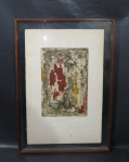 QUADROS - LÊDA WATSON - Taches V, gravura em chapa metal colorida, E.A, 1971, emoldurado em sanduiche de vidro. Med.: C/ Moldura: 58,5x41cm, s/ moldura: 30x20cm.