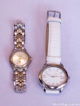 Dois relógios femininos: Fossil - 50 mts, aço e dourado e  Monte Carlo-Fiore, funcionando. Estimativa R$ 200,00/ R$ 300,00