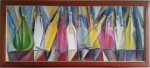 PORY - Composição cubista com garrafas - Óleo s/ tela 49 x 120 cm. ass. inf. direito 1997. Moldura. 60 x 132 cm.
