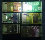 Euro, SET COM 06 CEDULAS GOLD EURO - EUROPA 2002 - ( SOUVINIR ) - SEM VALOR DE CAMBIO - CEDULA FANTASIA - 05, 20, 50, 100, 200 E 500 EUROS