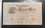 ALEMANHA - CÉDULA DE 1000 MARCOS - ANO 1910 - LETRA `M` REGISTRO E SELO VERMELHO G4531171 - EXCELENTE ESTADO DE CONSERVAÇÃO