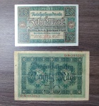 ALEMANHA - 2 CÉDULAS - 10 MARCOS DO ANO DE 1920, LETRA `K` - 50 MARCOS ANO 1914, LETRA `D`, EMITIDAS EM BERLIN - MUITO BEM CONSERVADAS