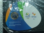 BRASIL - Moeda Bimetalica no Folder- 1 Real 2014 - PARATRIATLO - Jogos Olimpicos e Paralimpicos Rio - FC