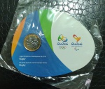 BRASIL - Moeda Bimetalica no Folder- 1 Real 2015 - RUGBY - Jogos Olimpicos e Paralimpicos Rio - FC
