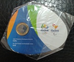 BRASIL - Moeda Bimetalica no Folder- 1 Real 2014 - GOLFE - Jogos Olimpicos e Paralimpicos Rio - FC