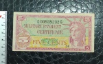 EUA - CÉDULA MILITAR AMERICANA - 5 CENTS - SERIE 591 - GG - 1961/63 - MUITO BEM CONSERVADA