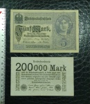 ALEMANHA - 2 CÉDULAS - 5 MARCOS E 200 MIL MARCOS - 1917 E 1923 - AMBAS DE BERLIN - MUITO BEM CONSERVADAS