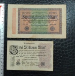 ALEMANHA - 2 CÉDULAS - 2 MILHÕES DE MARCOS E 20 MIL MARCOS - 1923 - BERLIM - MUITO BEM CONSERVADAS