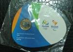 BRASIL - Moeda Bimetalica no Folder- 1 Real 2015 - VELA - Jogos Olimpicos e Paralimpicos Rio - FC