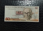 BRASIL - CÉDULA DE 50 CRUZEIROS CARIMBO COM ASTERISCO - C210a - 1990 - CARLOS DRUMMOND DE ANDRADE - REPOSIÇÃO