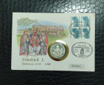 ALEMANHA - MOEDA DE 10 MARCOS - 1990 - LETRA F - PRATA - NUREMBERG - ENCARTELADA DE ÉPOCA - FLOR DE CUNHO - POSSUI NUMERAÇÃO 09361 E SELOS DA ÉPOCA - FRIEDRICH I. BARBAROSSA