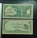 JAPÃO - 2 CÉDULAS - 10 DOLLARS E ONE POUND - TERRITORIOS OCUPADOS PELO JAPÃO DURANTE A SEGUNDA GUERRA MUNDIAL - CÉDULAS FLOR DE ESTAMPA