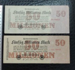 ALEMANHA - 2 CÉDULAS DE 50 MILHÕES DE MARCOS - 1923 - BERLIM - EXCELENTE ESTADO DE CONSERVAÇÃO