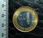 BRASIL - MOEDA DE 1 REAL COMEMORATIVA AOS 50 ANOS DO BANCO CENTRAL DO BRASIL- 1965-2015 - FLOR DE CUNHO