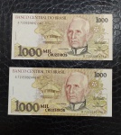 BRASIL - 2 CÉDULAS DE 1000 CRUZEIROS - C218 - 1991 - FLOR DE ESTAMPA - MARECHAL CANDIDO RONDON
