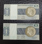 BRASIL - 2 CÉDULAS DE 1 CRUZEIRO - REPOSIÇÃO - C129A - 1970 - FLOR DE ESTAMPA