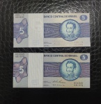 BRASIL - 2 CÉDULAS DE 5 CRUZEIROS - C135 - 1974 E C136 - 1979 - FLOR DE ESTAMPA - D.PEDRO I.