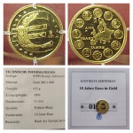 Medalha de Ouro -  Comemorativa dos 10 Anos do EURO Cetificada e Numerada