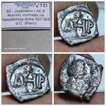 L383 Moeda Atribuida a Justiniano I, Nummi, Cunhada em Tessalonica, RARA.