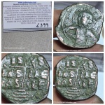 L399 MOeda Atribuída à Romanus III, Follis anônimo, Classe B, 1028 a 1034 d.C
