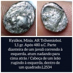 L2534 Moeda atribuida a Kyzikos Hemiobol de Prata, cunhada em 480 a.C