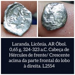 L2554 Moeda atribuida a LARANDA obol de Prata, cunhada entre 324-323 a.C