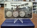 340 - Estojo com 3 moedas de prata da série brasileiros ilustres. 5.000 Réis 1936, 1937 e 1938 Santos Dumont