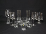 Seis taças e 5 copos em cristal, para aperitivos de modelo diferente. Total de 11 peças.