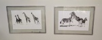 Assinatura não identificada - "Girafas" e "Zebras" Par de gravuras emolduradas com metal e vidro. Origem África do Sul. 43 x 56cm.