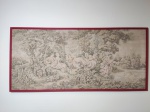 Tapeçaria decorada com cena galante, 73 x 157cm. Pequena mancha branca.