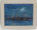 FLORIVAL SANTOS (Propriá, SE 1907 - Aracajú, SE 1999) "Marinha", óleo sobre tela, 58 x 76cm. Assinado com dedicatória no verso.