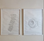 Sem assinatura - Duas placas em arame e papel. 65 x 47cm. Moldura de madeira e vidro.