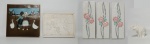 Seis peças: 1 quadro em biscuit grego; 3 azulejos decorados com flores; 1 azulejo vitrificado com crianças e patos e 1 escultura de porcelana branca representando elefante. Maior 15 x 15cm.