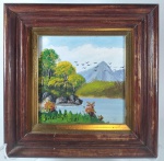 Pequeno quadro O.S.M. assinado no C.I.D e datado 2001, artista não identificado, com primorosa pintura. Em perfeito estado, 18 cm X 18 cm com moldura e 11 cm X 11 cm sem moldura.