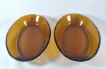 DURALEX - Par de travessas de vidro fumê marcadas nas bases, formato oval, 18 cm X 13 cm.