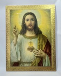 Lindo quadro religioso de madeira com imagem representando - Sagrado Coração de Jesus - Medida: 41 cm x 31 cm x 1 cm. Possui pequenos desgastes na imagem, conforme fotos.