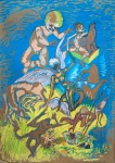 PEDRO DOMINGUEZ - Técnica mista sobre eucatex `Sem Título`. Assinado e datado 81 no C.I.D. Med.: 62x45cm e com moldura em madeira 67x51cm.