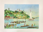 Carybé - Santo Antônio da Barra - Casa de Beto - Linda Gravura em Giclée Ass. CID Tiragem 04/21PI  - Acompanha Certificado Emitido pelo Instituto Carybé med. 50x70 - Com moldura sanduiche em vidro e bordas em alumínio dourado, med. 86X66cm