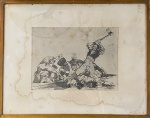 FRANCISCO GOYA - Reprodução da obra The Same, med. 20X15cm com moldura em madeira e proteção de vidro med. 35X28cm - Com etiquela da Galeria Varanda no verso.  Apresenta manhas do tempo.