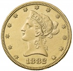 Moeda dos Estados Unidos - 10 Dollars - 1882 - (Coronet Head - With motto) - Ouro(.900) 16.71 gr 27