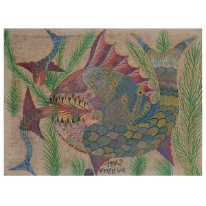 <b>FRANCISCO DA SILVA </b><br>(1910-1985)<br>Peixes e Vegetação Aquática<br>Óleo s/ tela<br>Ass. e datado 1972, cid<br>31 x 41 cm