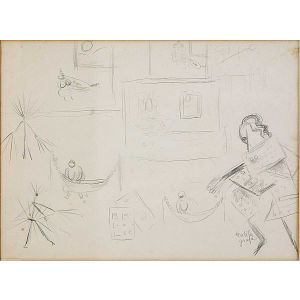 <b>TARSILA DO AMARAL</b><br>(1886-1973) <br>Datilógrafa<br>Grafite e crayon s/ papel<br>Titulado cid<br>22 x 30 cm