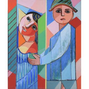 <B>CÍCERO DIAS</B><BR>(1907-2003)<BR>Figuras<BR>Óleo s/ tela<BR>Ass. cie<BR>Apresenta no verso, selo da Galeria Contorno</BR>80 x 60 cm